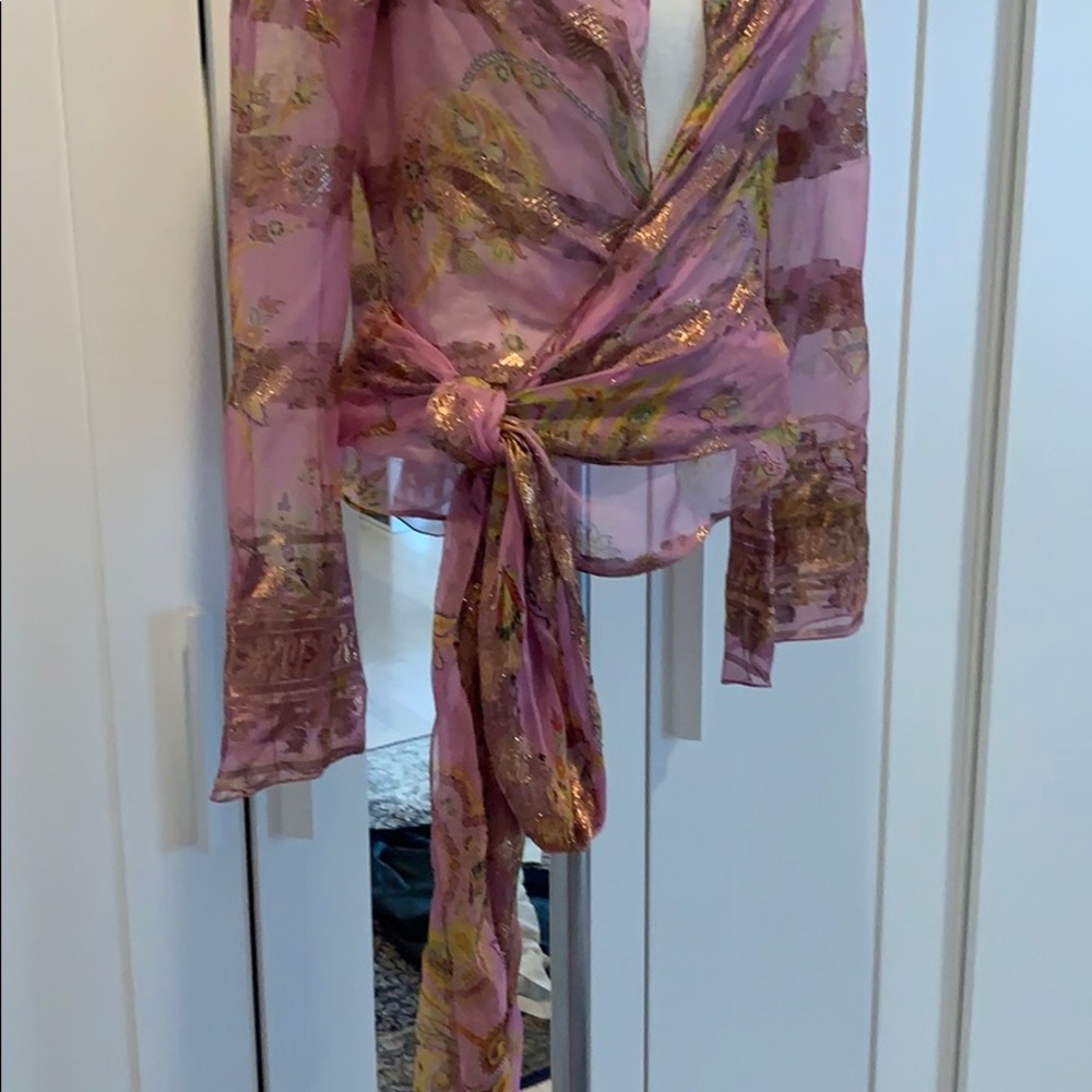 Ralph Lauren Pink Floral Asymmetrical Skirt with Gold Accent - Picture 7 of 8